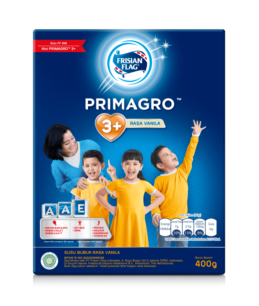Susu Bubuk Frisian Flag Primagro 3+ mengandung 4x DHA lebih tinggi, dukung AKAL CERMAT!